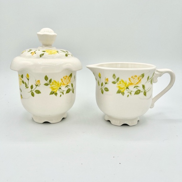 Nikko Ironstone Japan #34 Pattern Yellow Flowers Sugar & Creamer Footed Retired - Picture 1 of 5